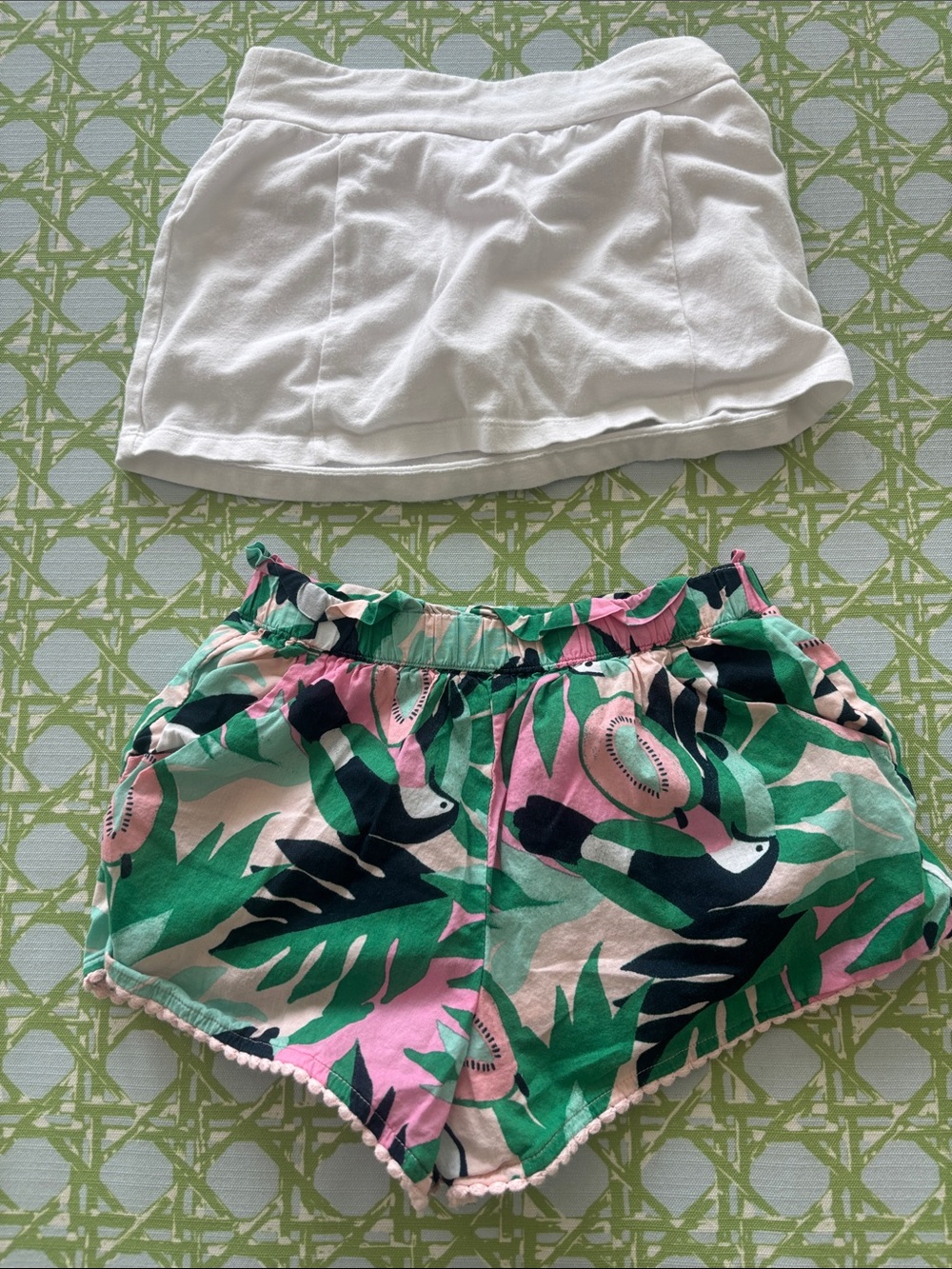 Janie and Jack Pink, Green & Black Tropical Print shorts and white tennis skirt